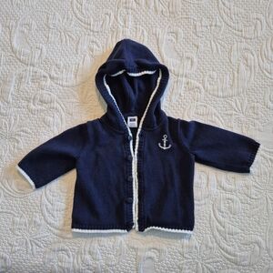 Janie and Jack boys size 0-3 months button up hooded cardigan anchor design VGUC